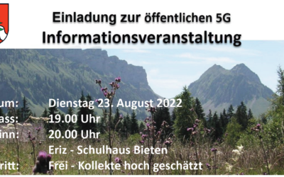 Eriz BE – Dienstag 23. August 2022 Einladung zur öffentlichen 5G Informationsveranstaltung