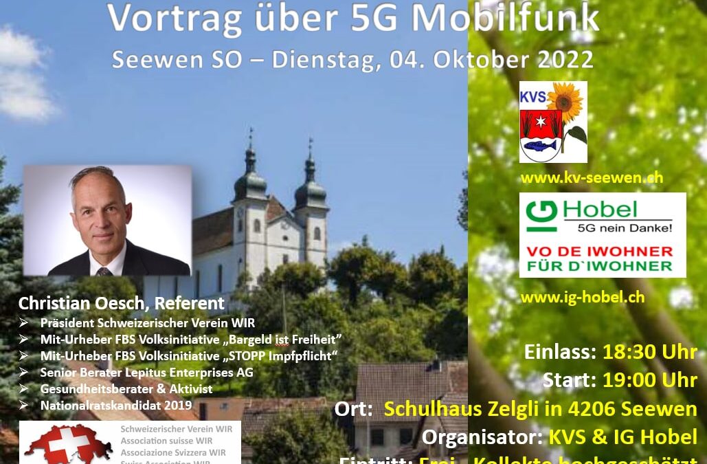 Dorneckbeck – Dienstag, 4.10.22 – Vortrag über 5G Mobilfunk mit Christian Oesch
