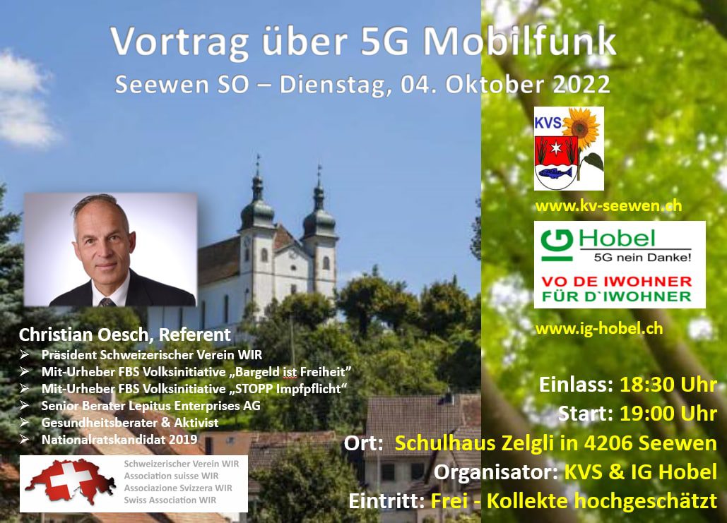 Dorneckbeck – Dienstag, 4.10.22 – Vortrag über 5G Mobilfunk mit Christian Oesch