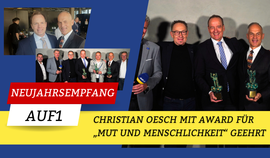 Christian Oesch am Neujahrsempfang von AUF1 für “Mut und Menschlichkeit” geehrt