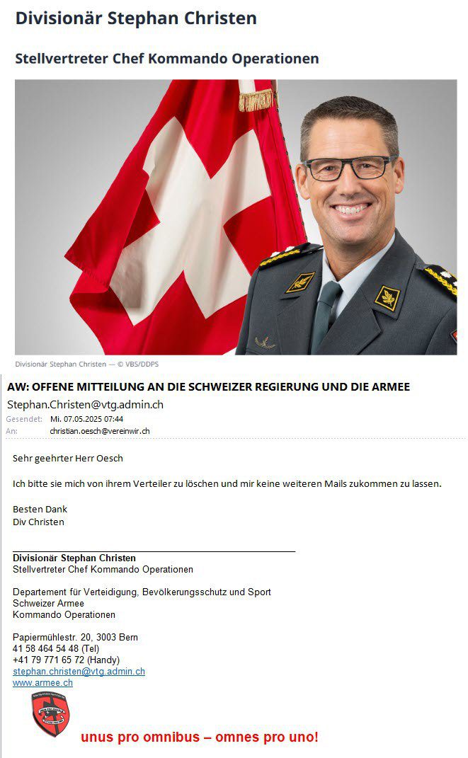 Antwort Divisionär Christen